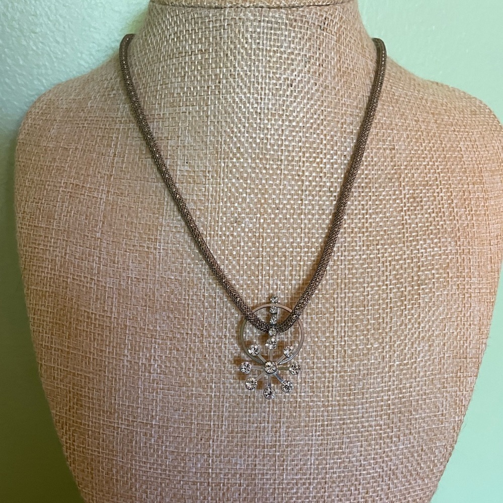 Elegant Swarovski Style Gold Mesh with Crystals Chain Necklace